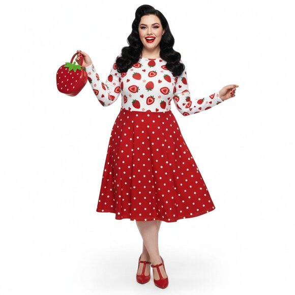 ThePinupShopBoutique.com Dresses & Skirts - Strawberry Heart Long Sleeve Pin Up Dress